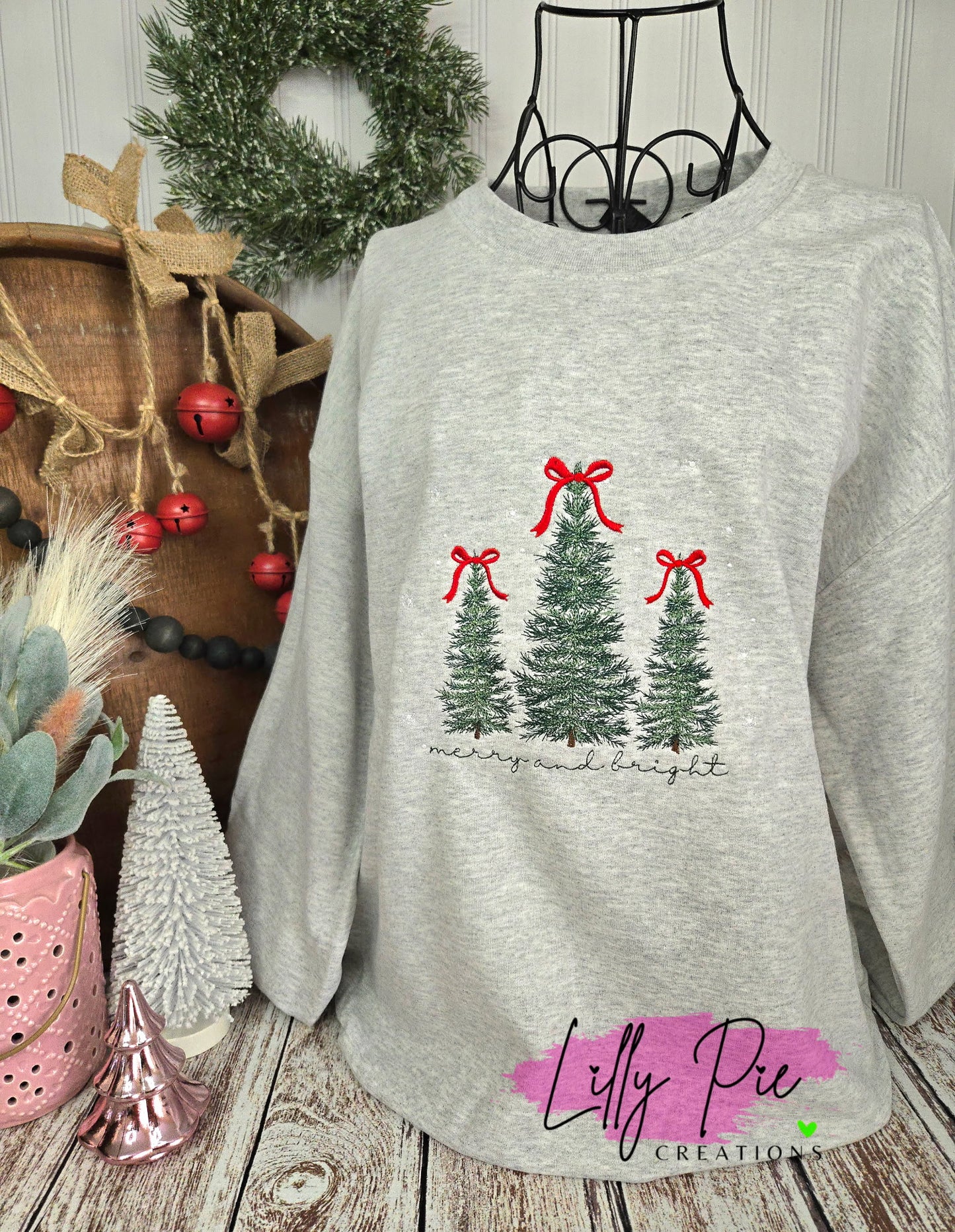 Merry & Bright Christmas Tree Embroidered Sweatshirt
