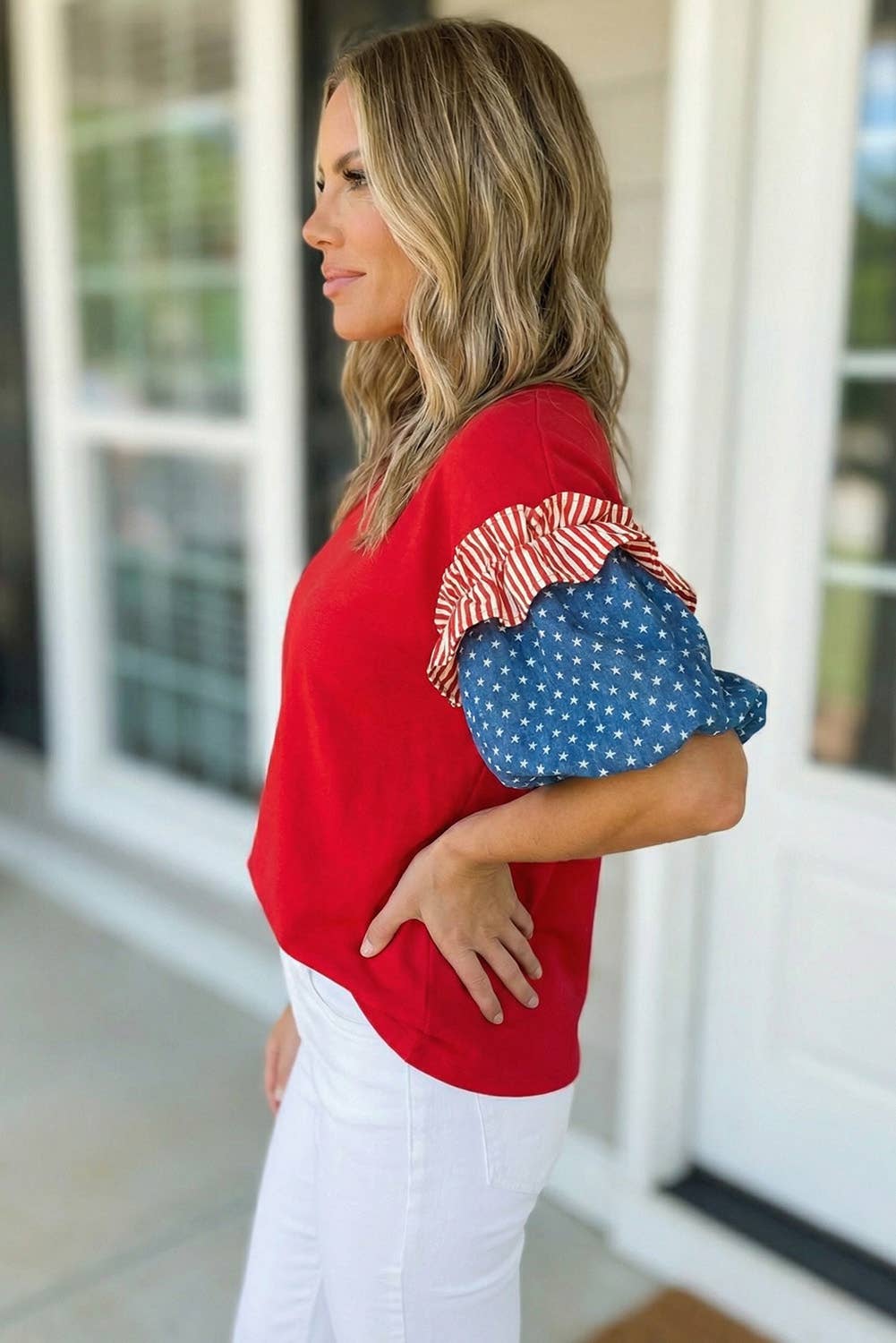 Stars Stripes Short Puff Sleeve Top | S-XL