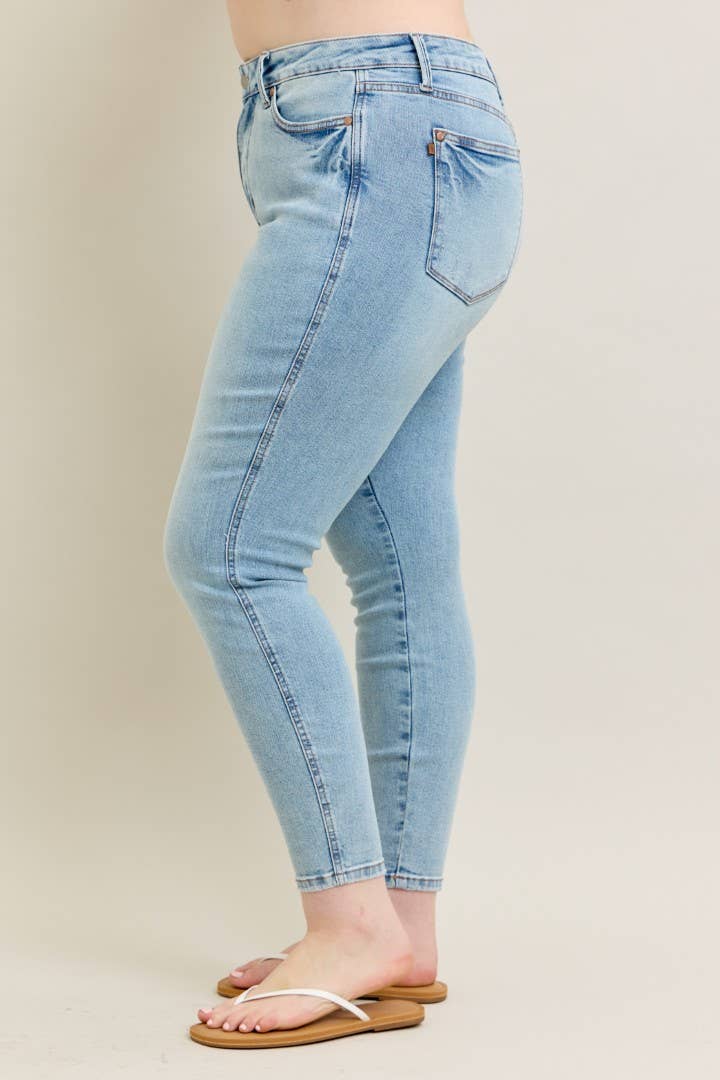 Mid Rise Tummy Control Vintage Wash Skinny- PLUS