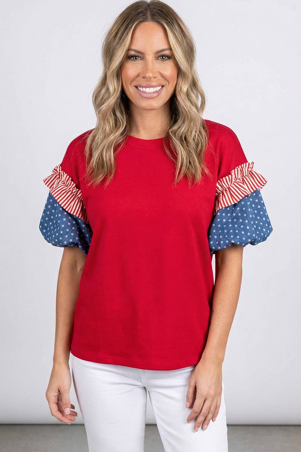 Stars Stripes Short Puff Sleeve Top | S-XL