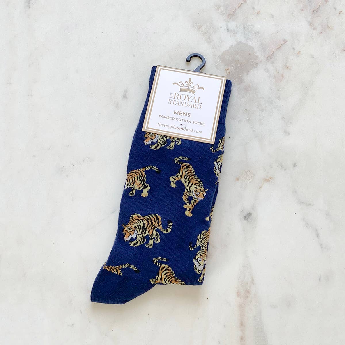 Men's Go Get Em Tiger Socks   Navy/Gold/Taupe   One Size