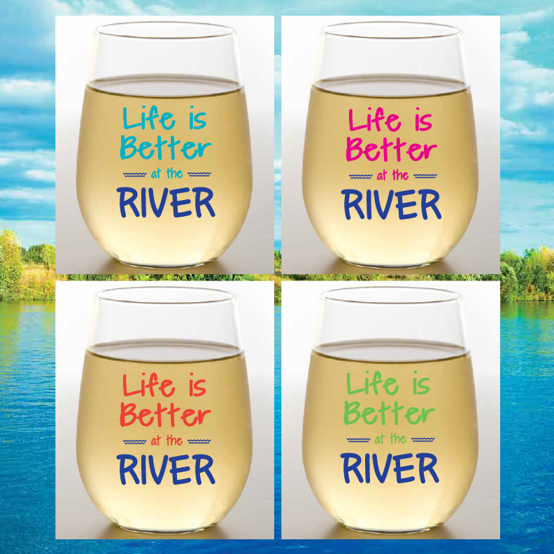 RIVER Unbreakable Stemless TRITAN Plastic Wine Glasses