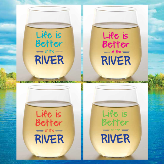 RIVER Unbreakable Stemless TRITAN Plastic Wine Glasses