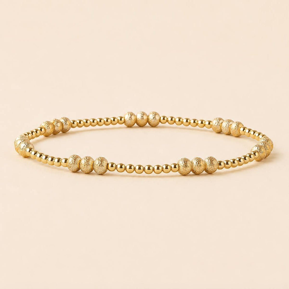 Trio Tarnish Resistant Gold Beaded Stretch Bracelet,Textured