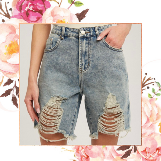 Washed Denim Boyfriend Shorts
