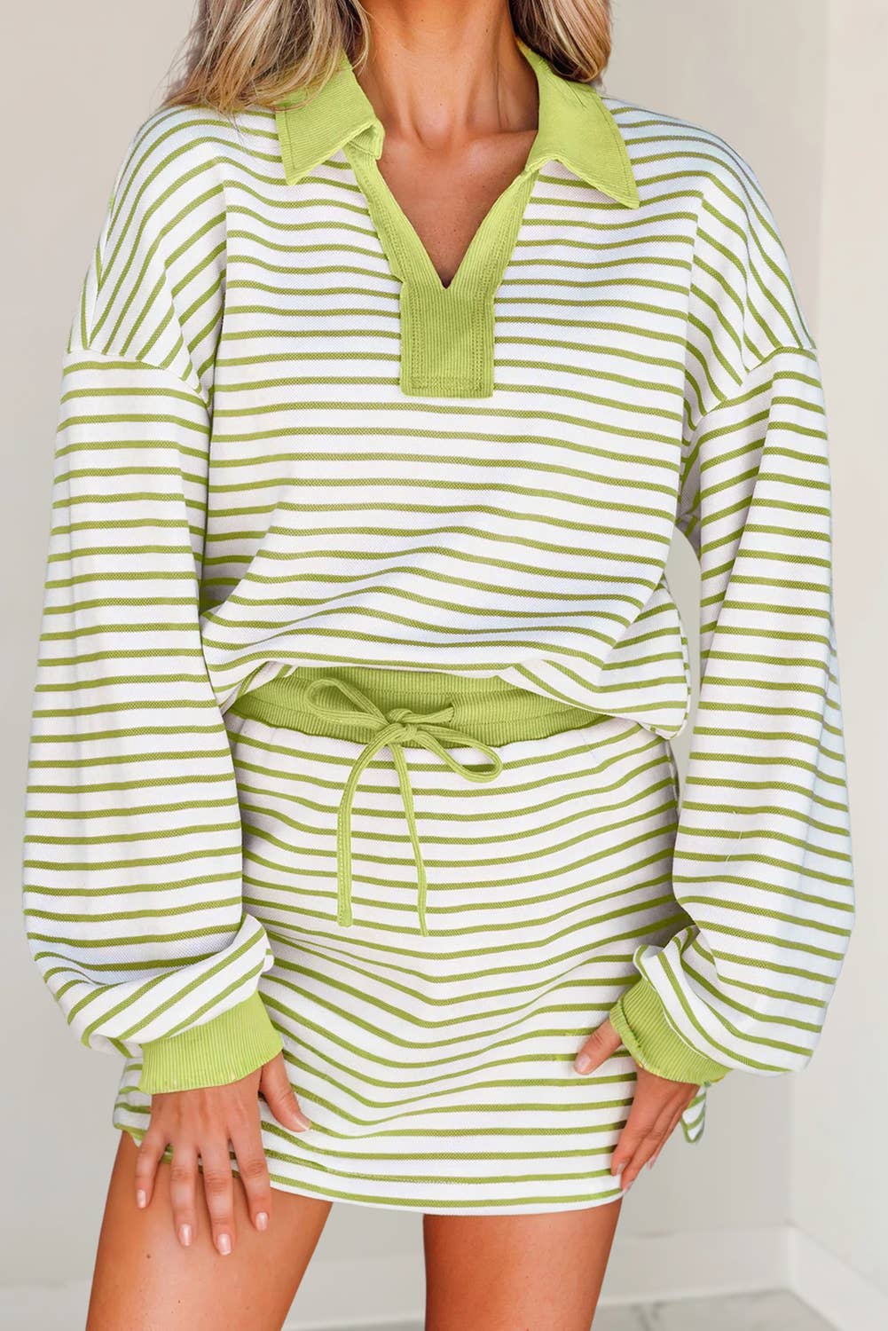 Stripe Collared Pullover & Skort 2pcs Outfit | S-XL