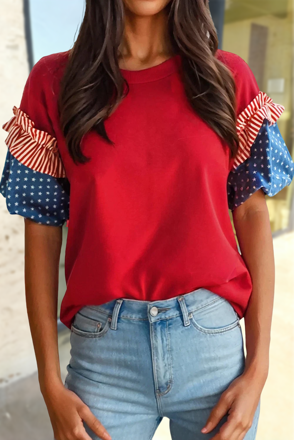 Stars Stripes Short Puff Sleeve Top | S-XL