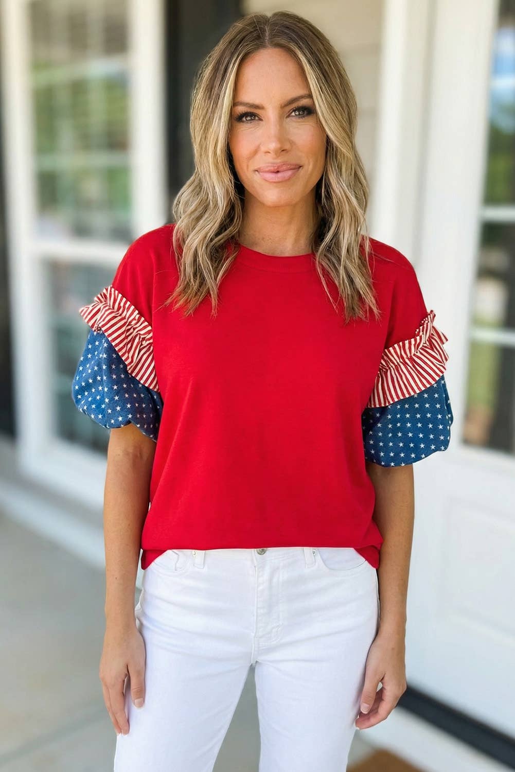 Stars Stripes Short Puff Sleeve Top | S-XL