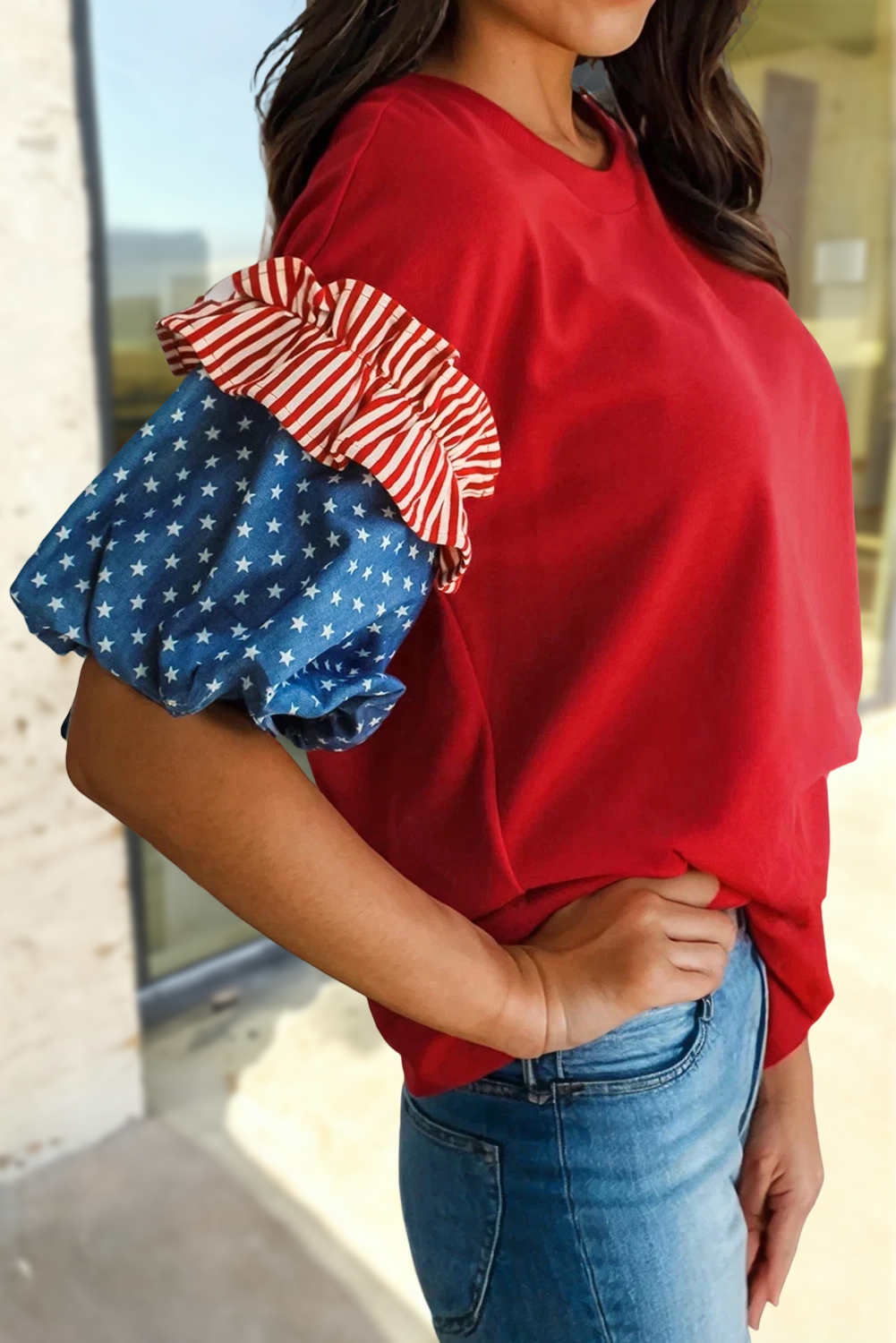 Stars Stripes Short Puff Sleeve Top | S-XL