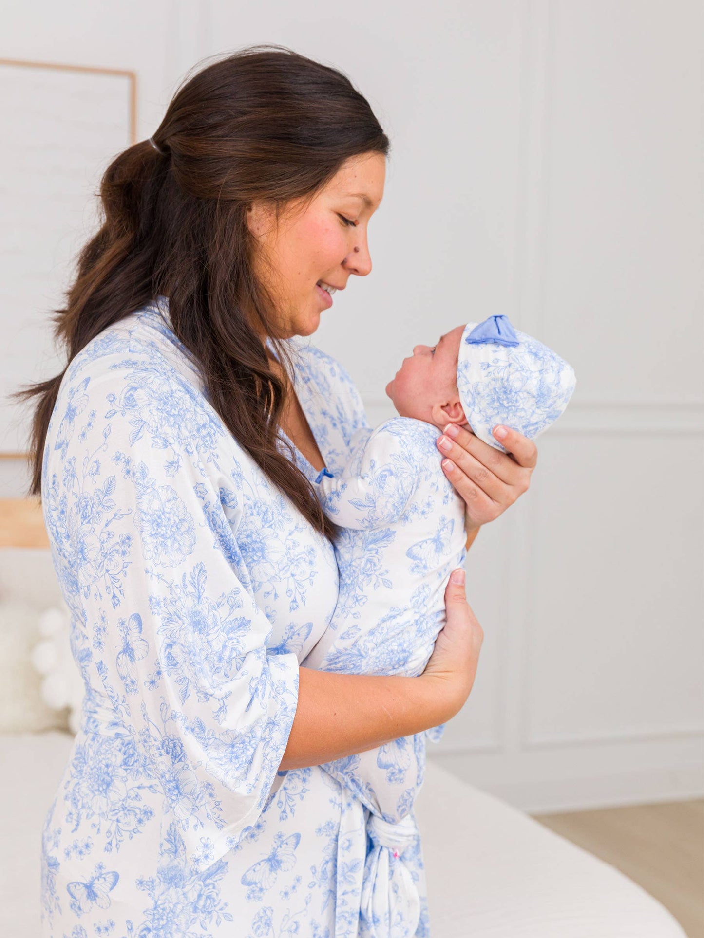 SoftSnooze™ Women's Bamboo Viscose Periwinkle Butterfly Garden Mommy & Me Maternity Robe