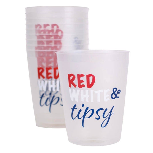 Red White & Tipsy Party Cups   Frosted/Red/White/Blue   16oz.