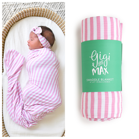 Lana Pink Ribbed SWADDLE Bamboo Blanket Coming Home Gift