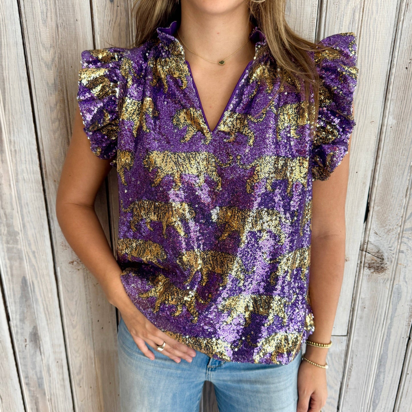 Tiger Sequin Flutter Sleeve Tank