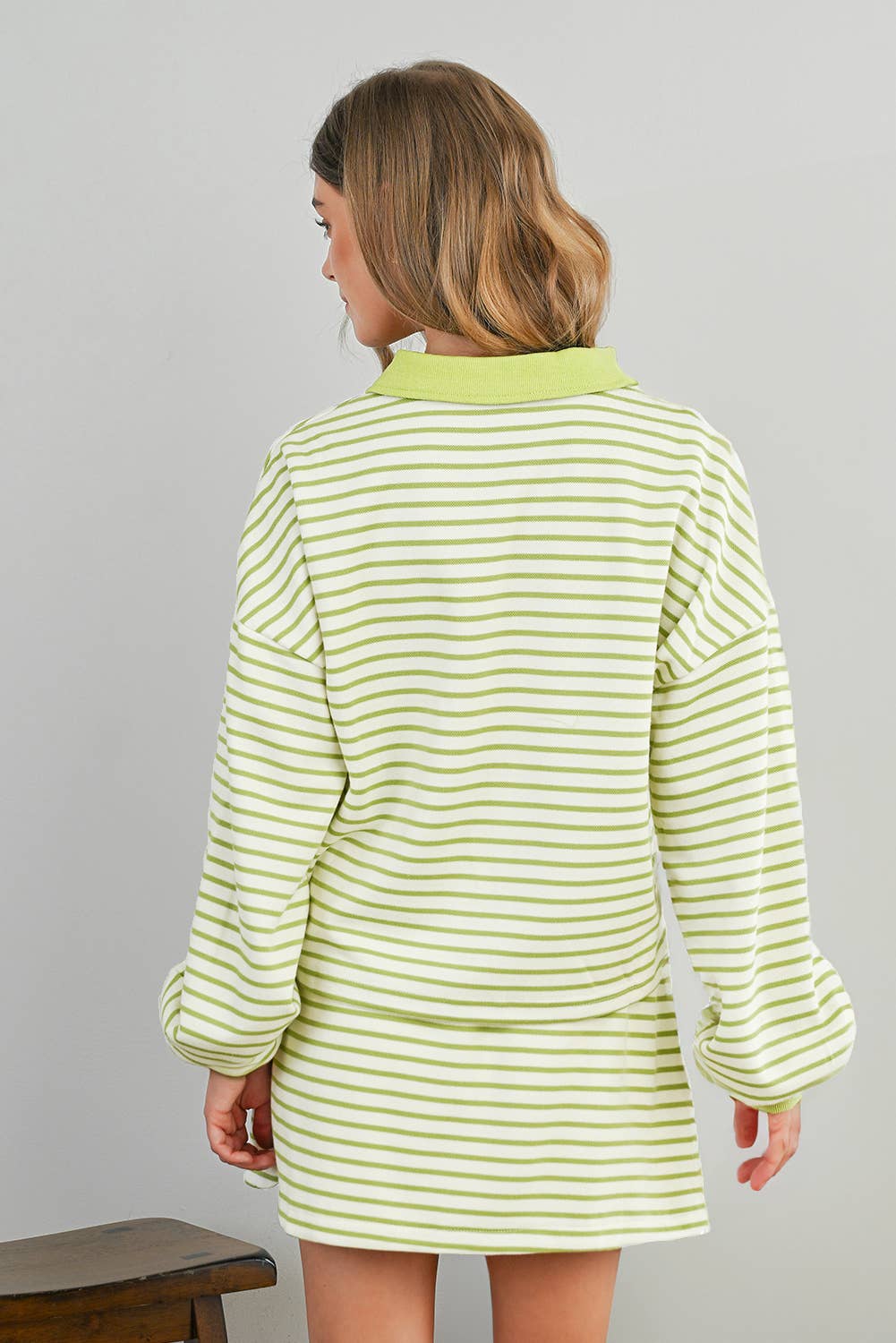 Stripe Collared Pullover & Skort 2pcs Outfit | S-XL