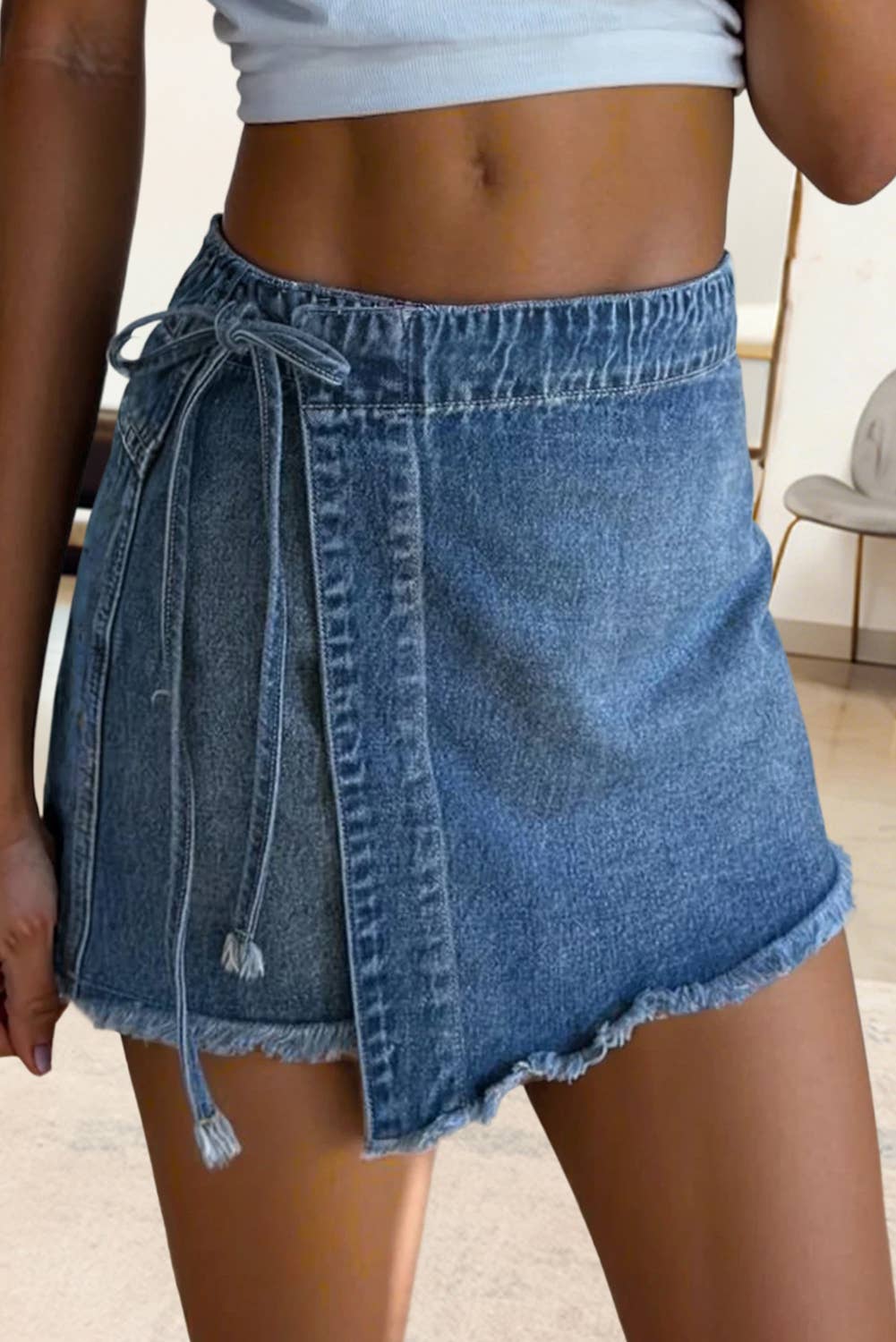 Western Wrapped Tied Waist Denim Skort | US4-16