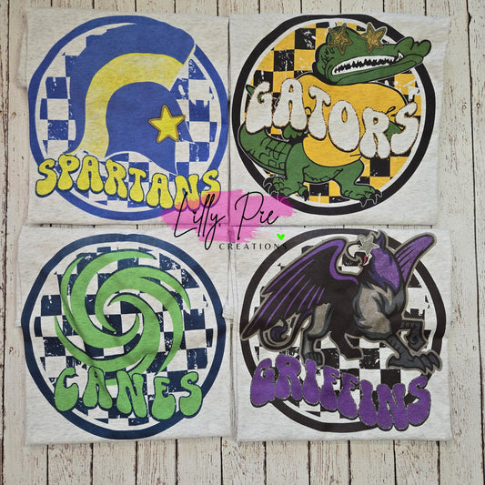 Pre-Order Checkered Preppy Mascot High School T-Shirts -turnaround time 2 weeks - Lilly Pie Creations