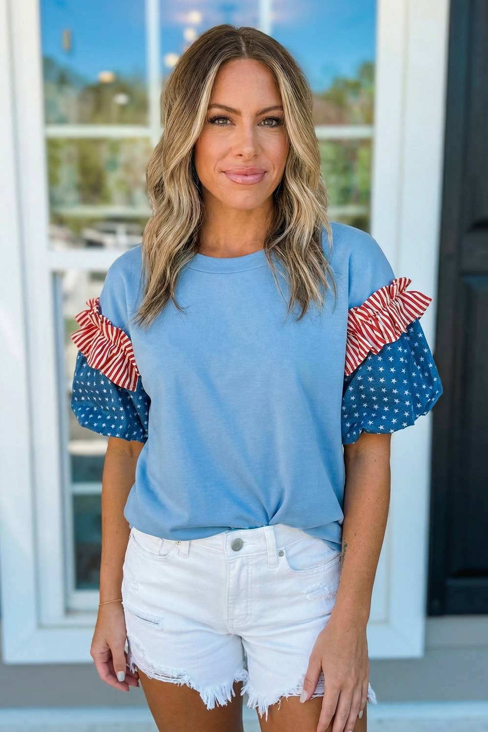 Stars Stripes Short Puff Sleeve Top | S-XL
