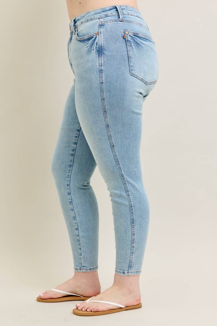 Mid Rise Tummy Control Vintage Wash Skinny- PLUS