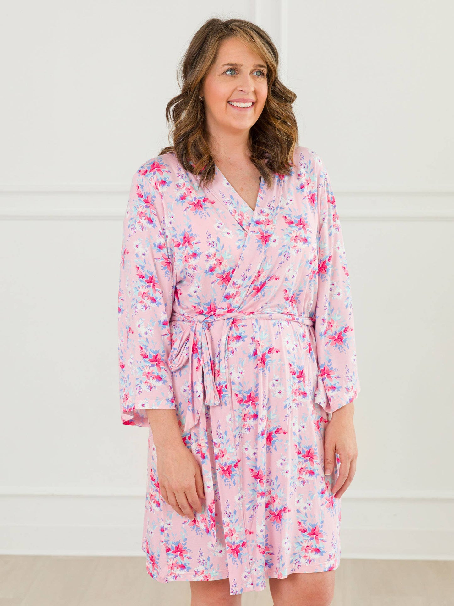 SoftSnooze™ Women's Bamboo Viscose Pretty in Pink Floral Mommy & Me Maternity Robe