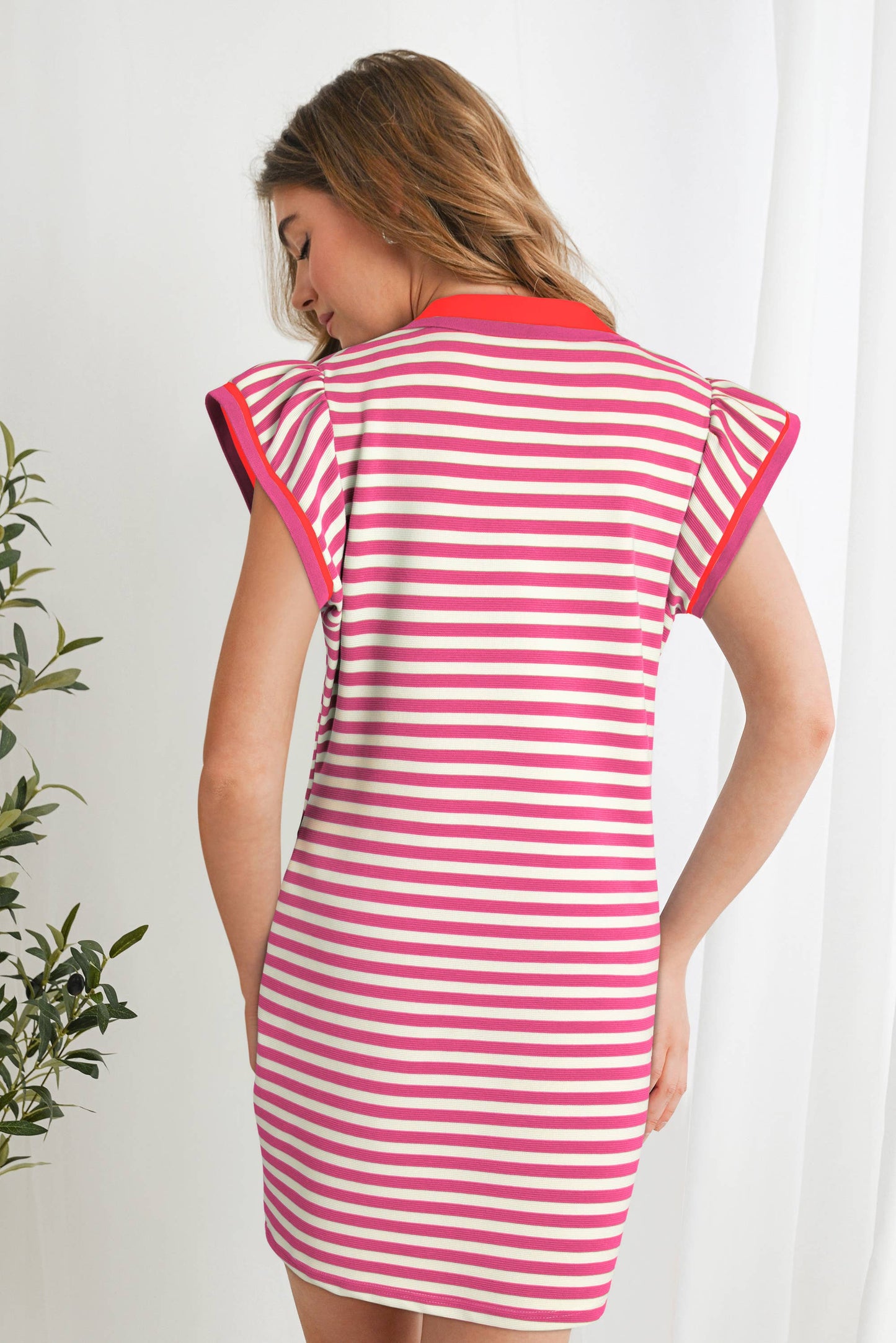 Contrast Striped Ruffle Short Sleeve Dress | S-XL Plus 1X-4X