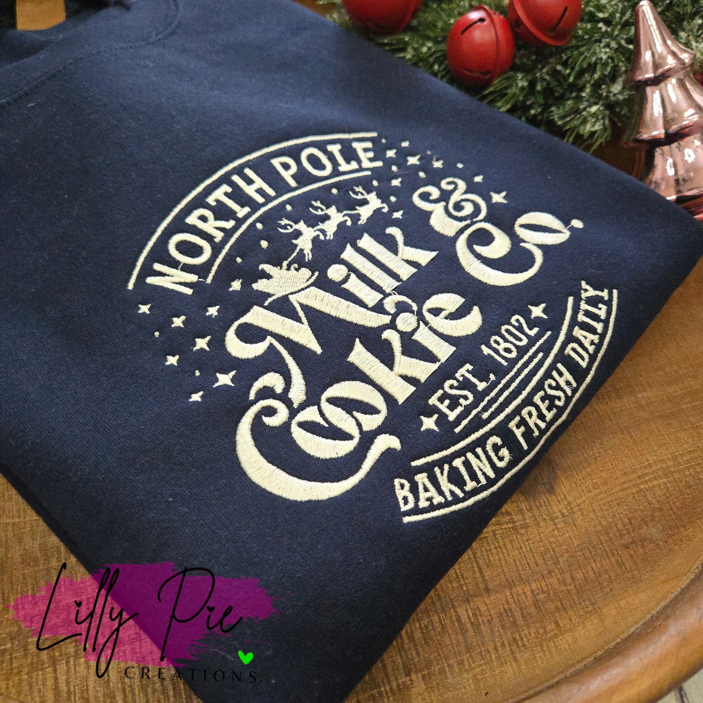 North Pole Milk & Cookies Embroidered Christmas Sweatshirt