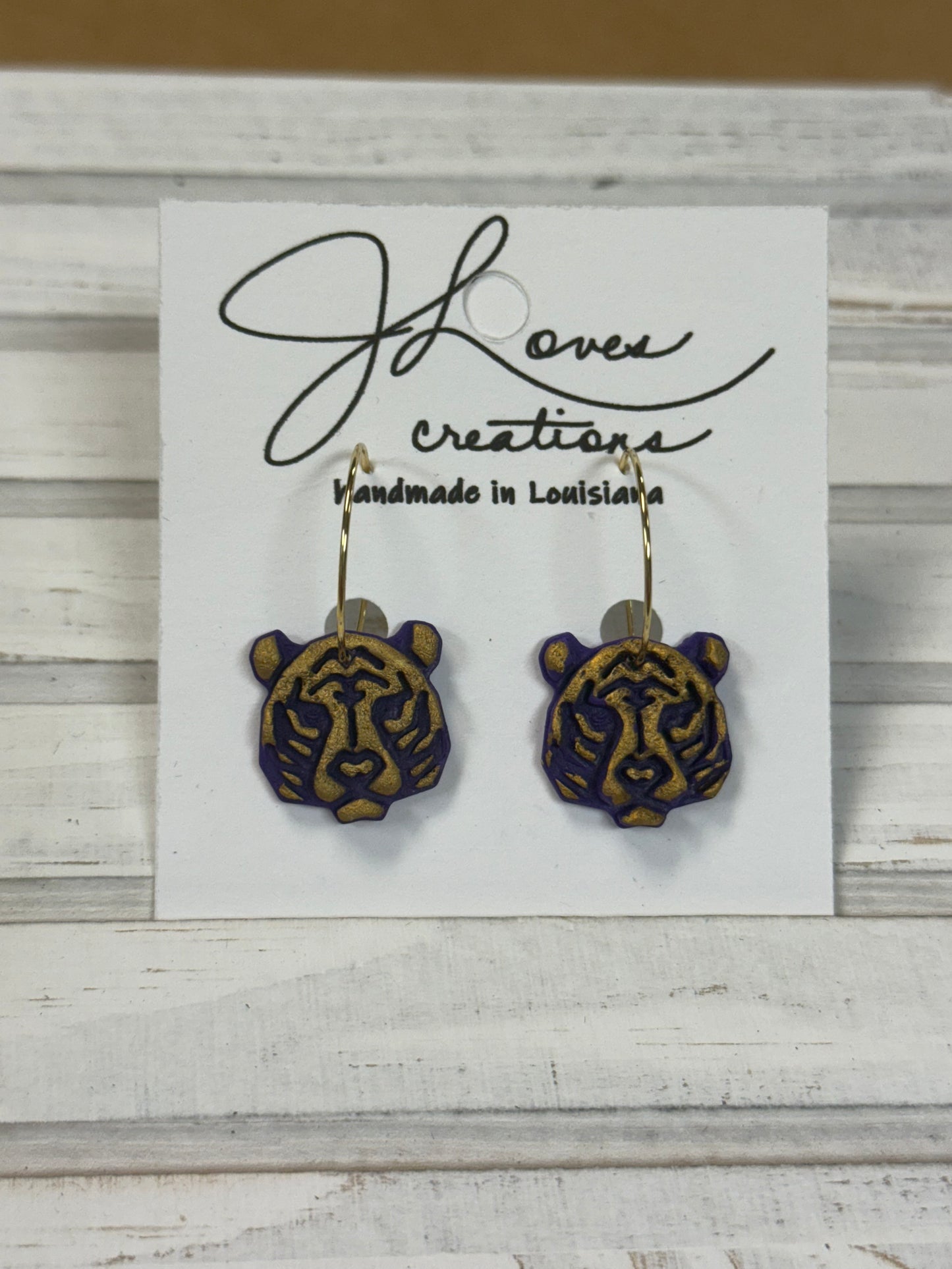 Purple & Gold Tiger Earrings