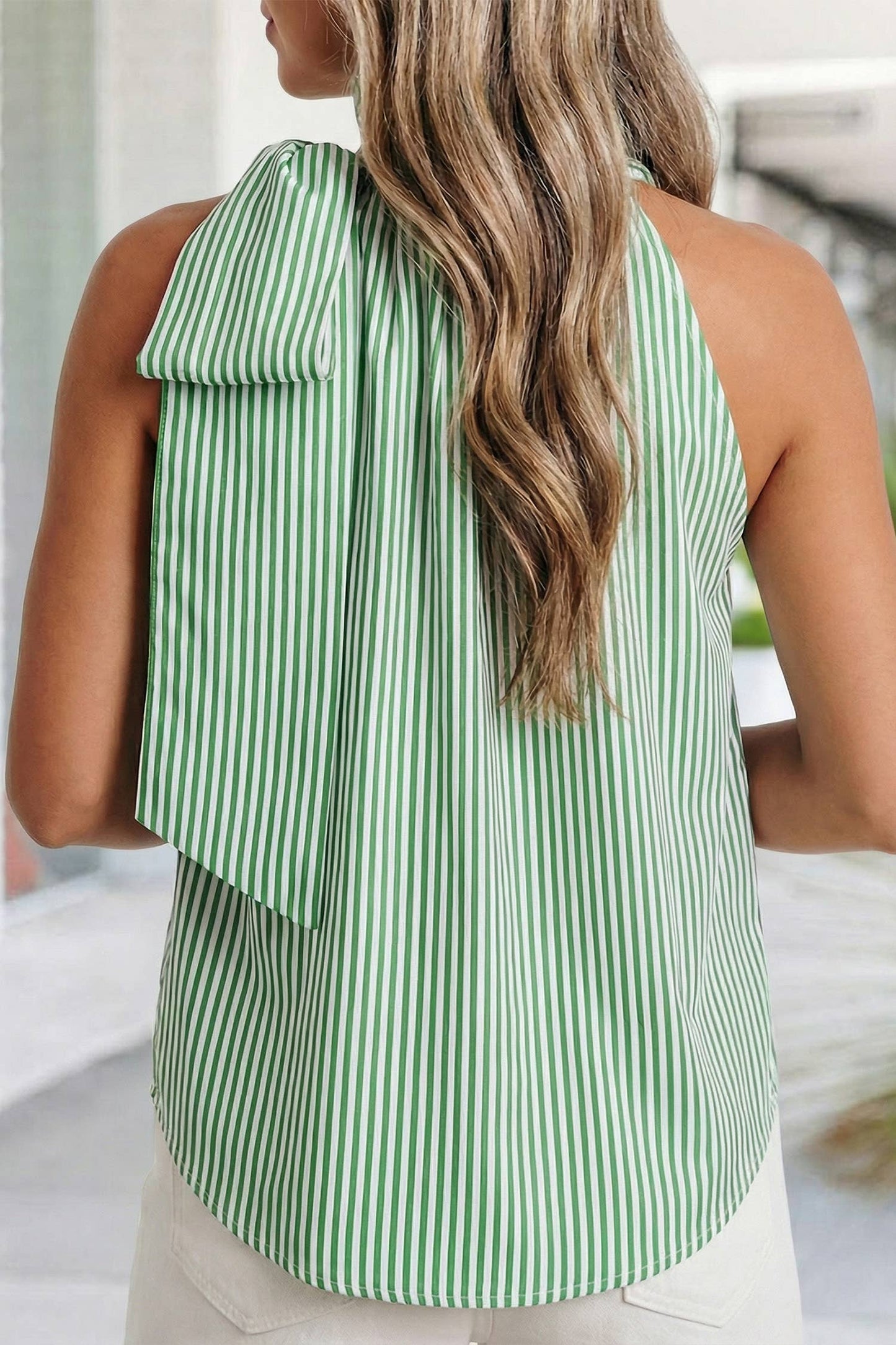 Stripe Tied Knot Frilled Collar Sleeveless Top SS26 | S-2XL