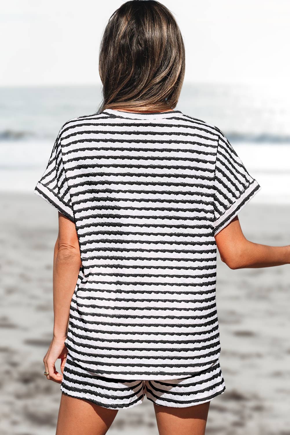Stripe Knitted Top and Drawstring Shorts Set | S-XL