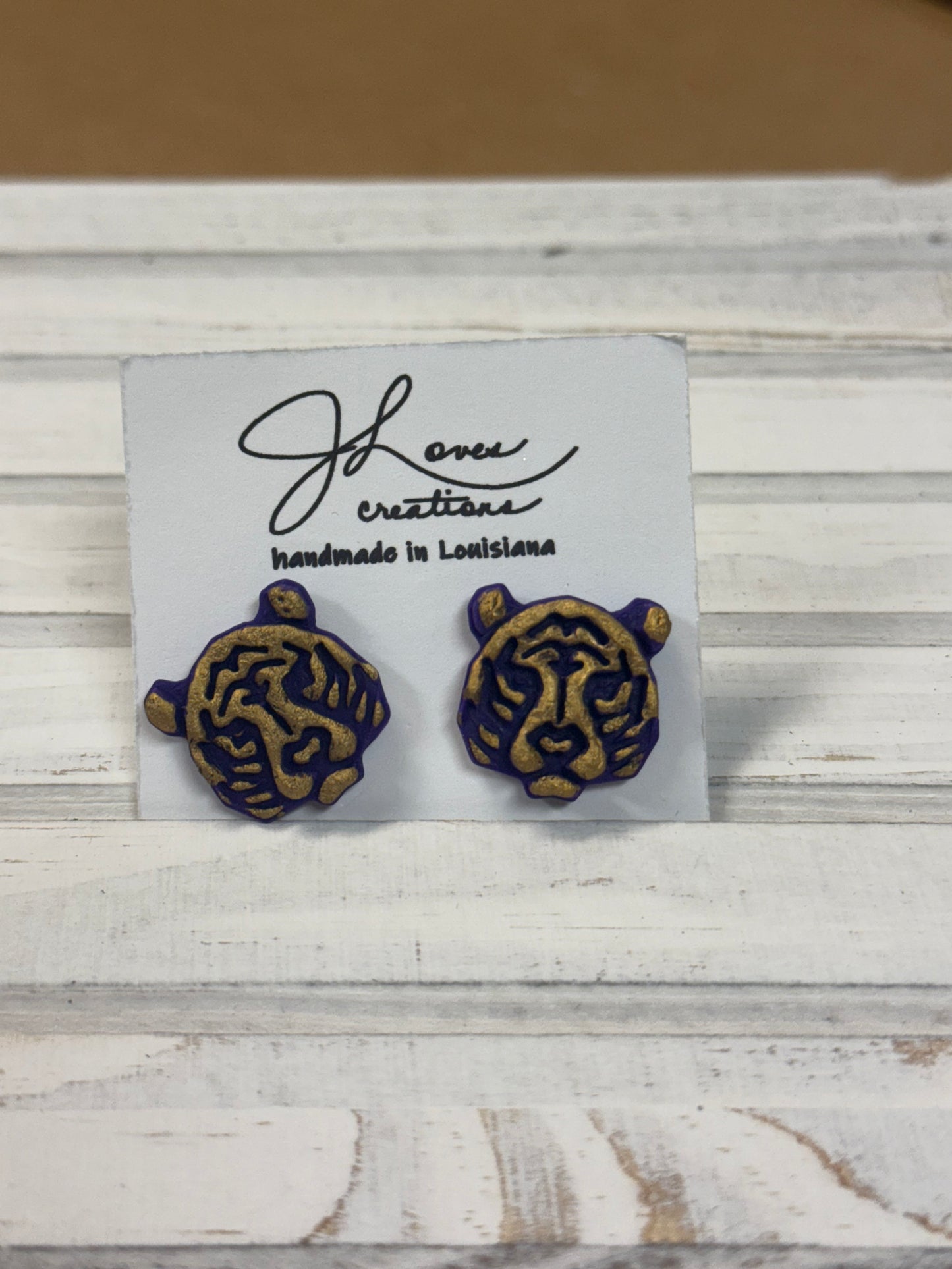 Purple & Gold Tiger Earrings