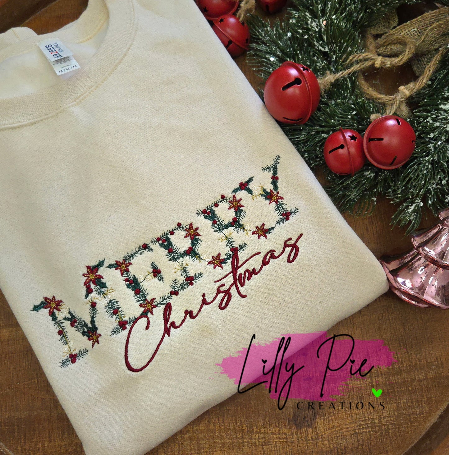 Floral Merry Christmas Embroidered Sweatshirt