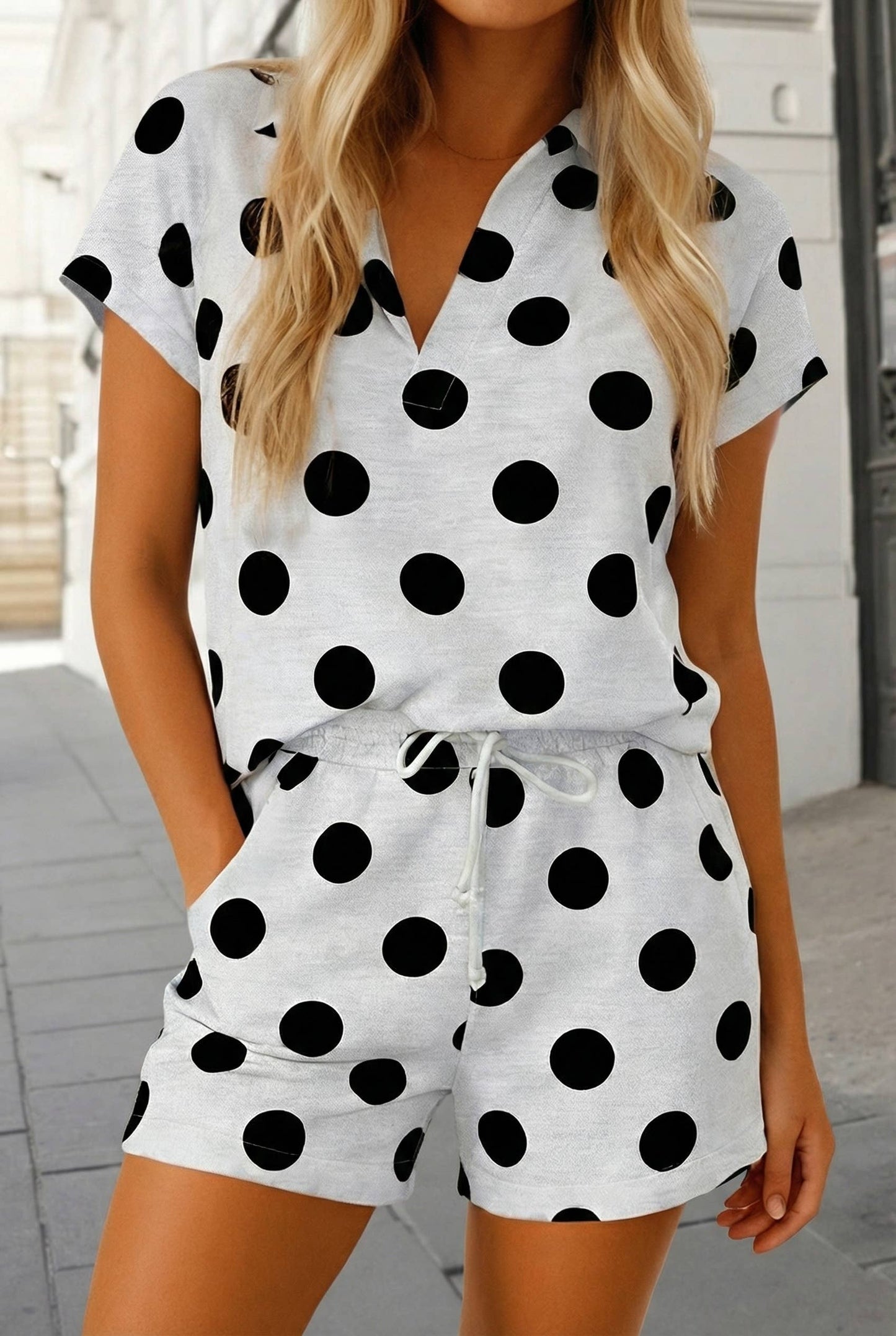 Polka Dot V Neck 2pcs Shorts Set SS26 | S-XL Plus 1X-4X