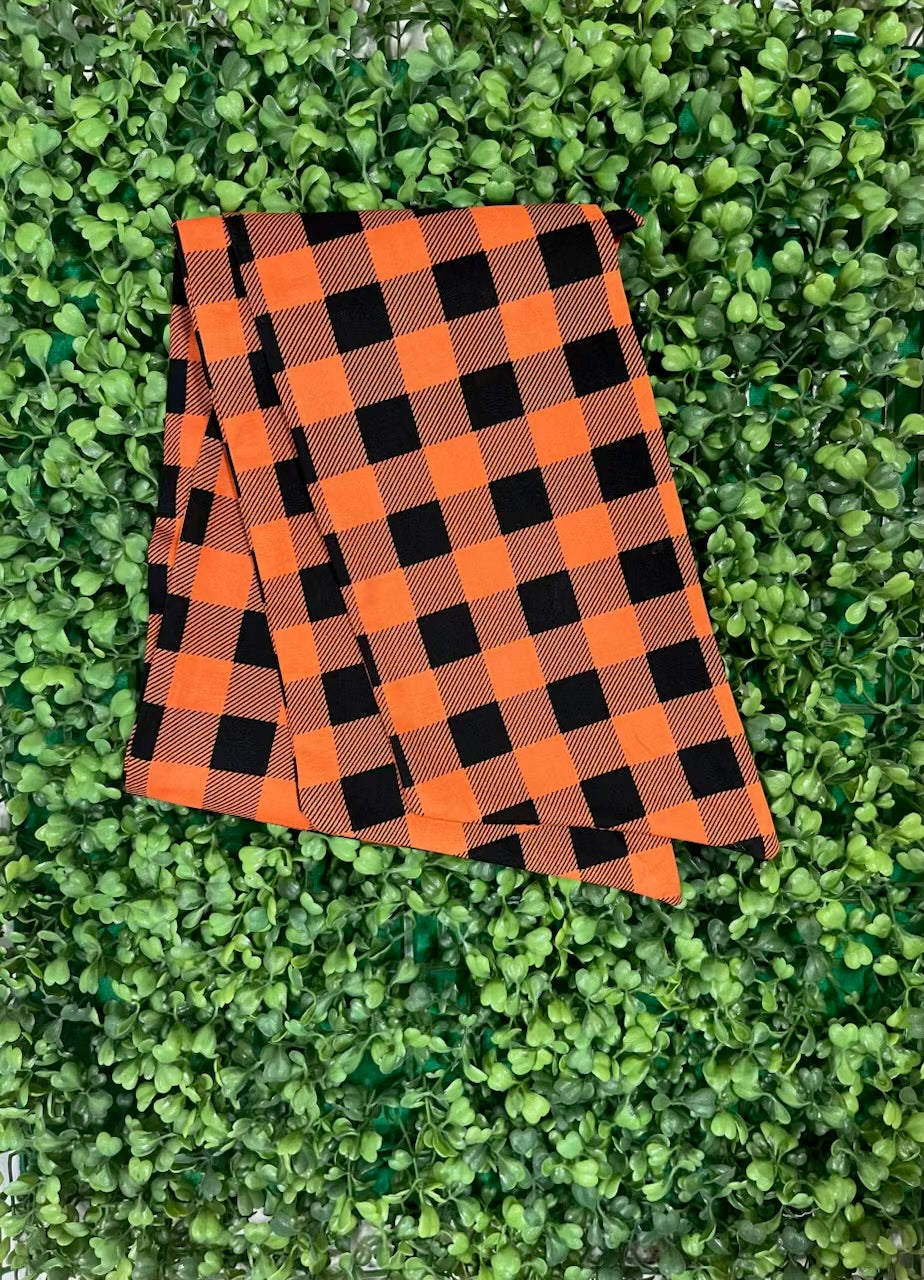 Wreath Sash - Halloween Orange and Black Plaid