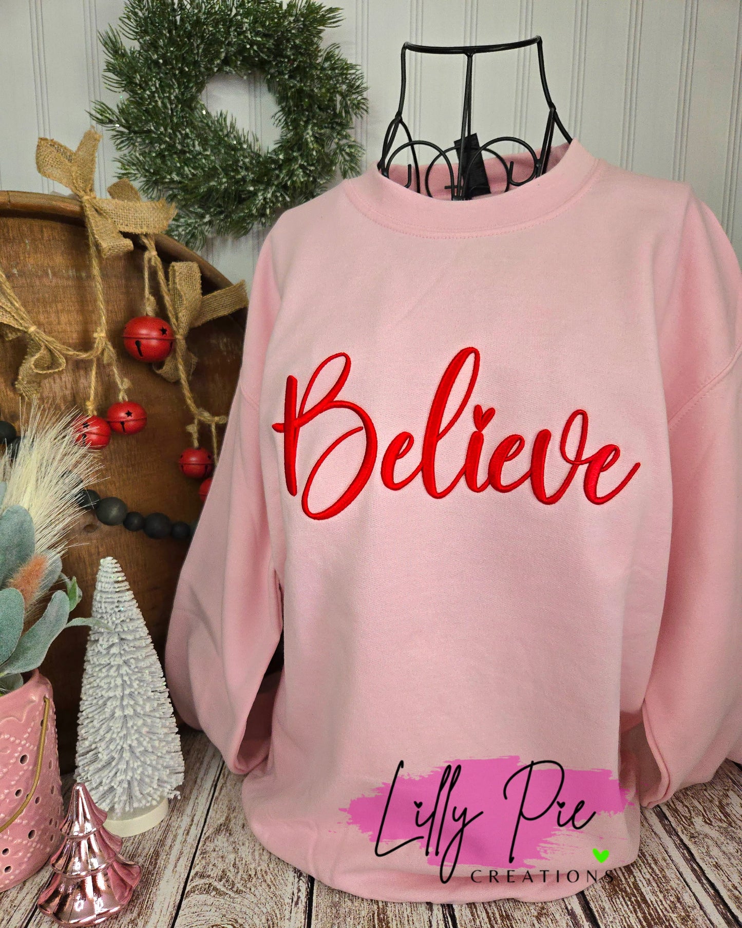 Believe Puff Embroidered Christmas Sweatshirt