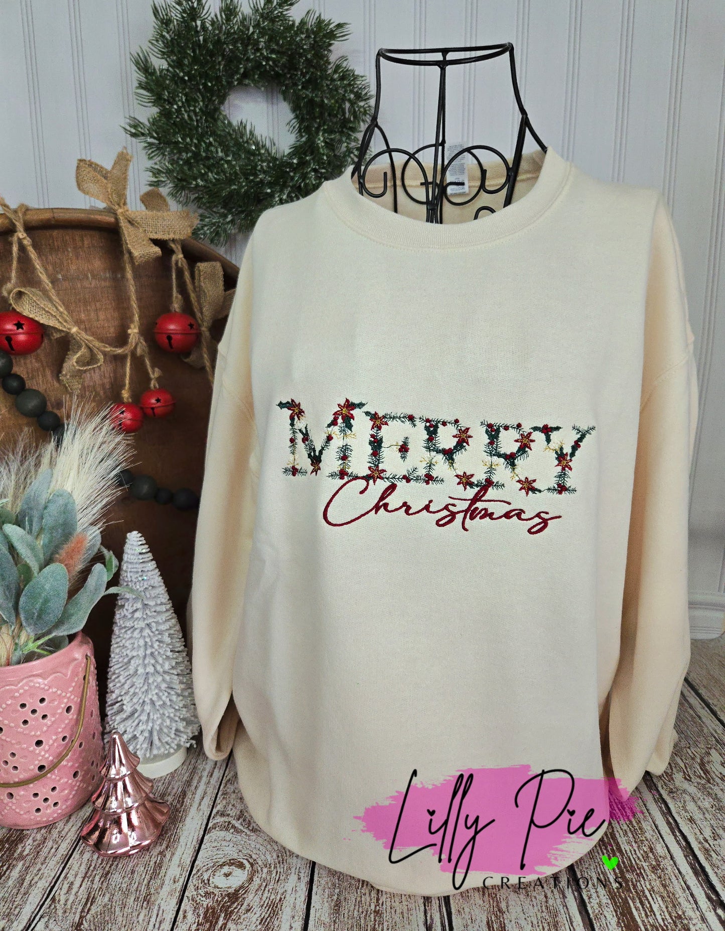 Floral Merry Christmas Embroidered Sweatshirt