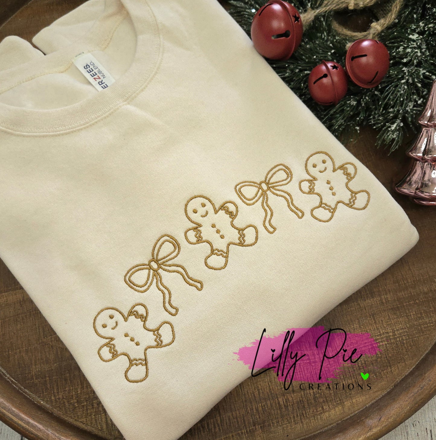 Gingerbread Men and Bows Embroidered Christmas Sweatshirt