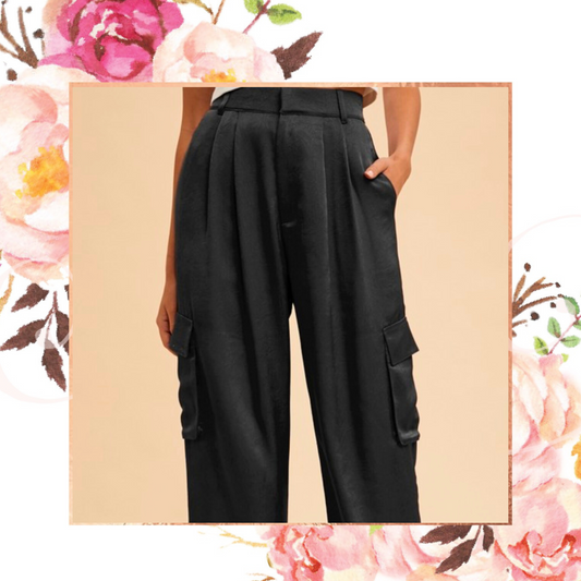 Wide Leg Cargo Satin Trousers