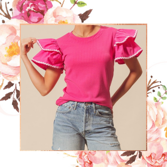 Ric Rac Ruffled Rib Knit Top