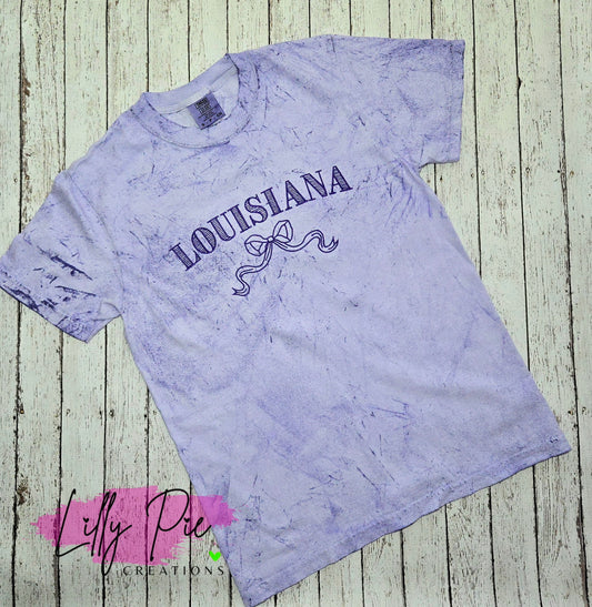Purple Louisiana Bow Embroidered T-Shirt