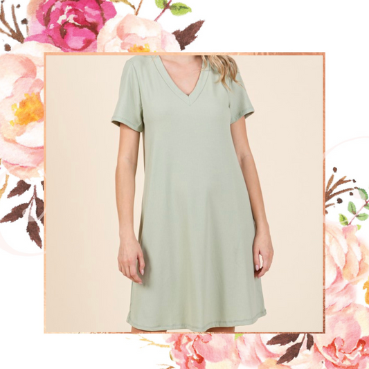 Sage Ribbed Tee Dress