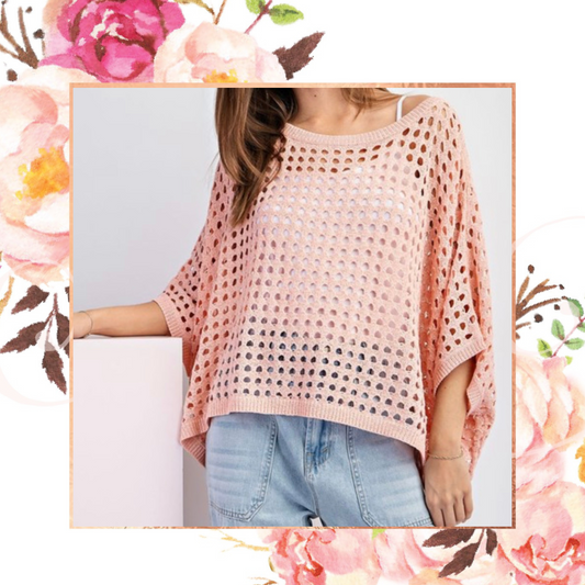 Apricot Dolman Eyelet Knit Top