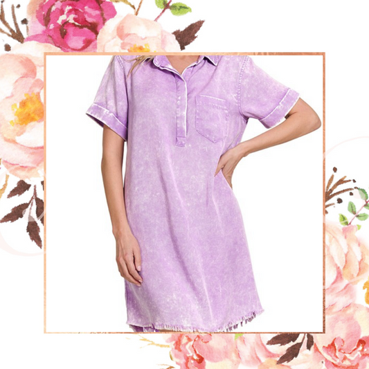Tencel Mineral Washed Collared Shirt Dress