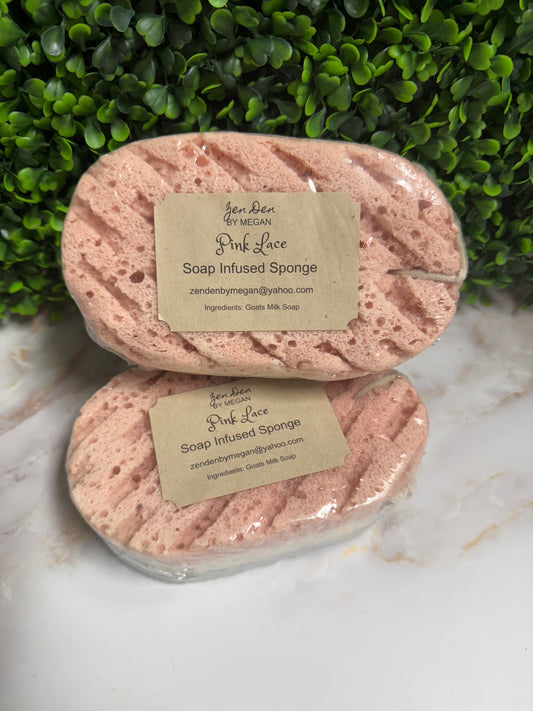 Soap Infused Sponge Pink Lace