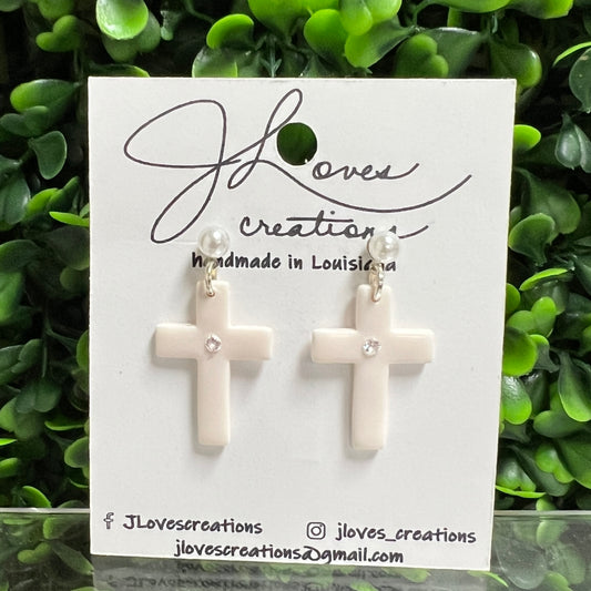 White Cross earrings