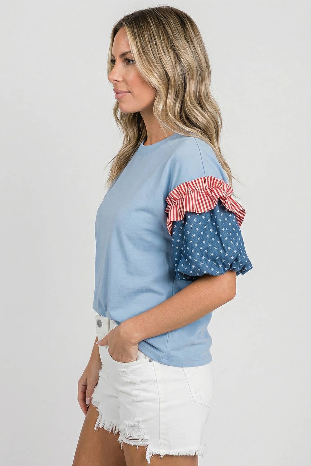 Stars Stripes Short Puff Sleeve Top | S-XL