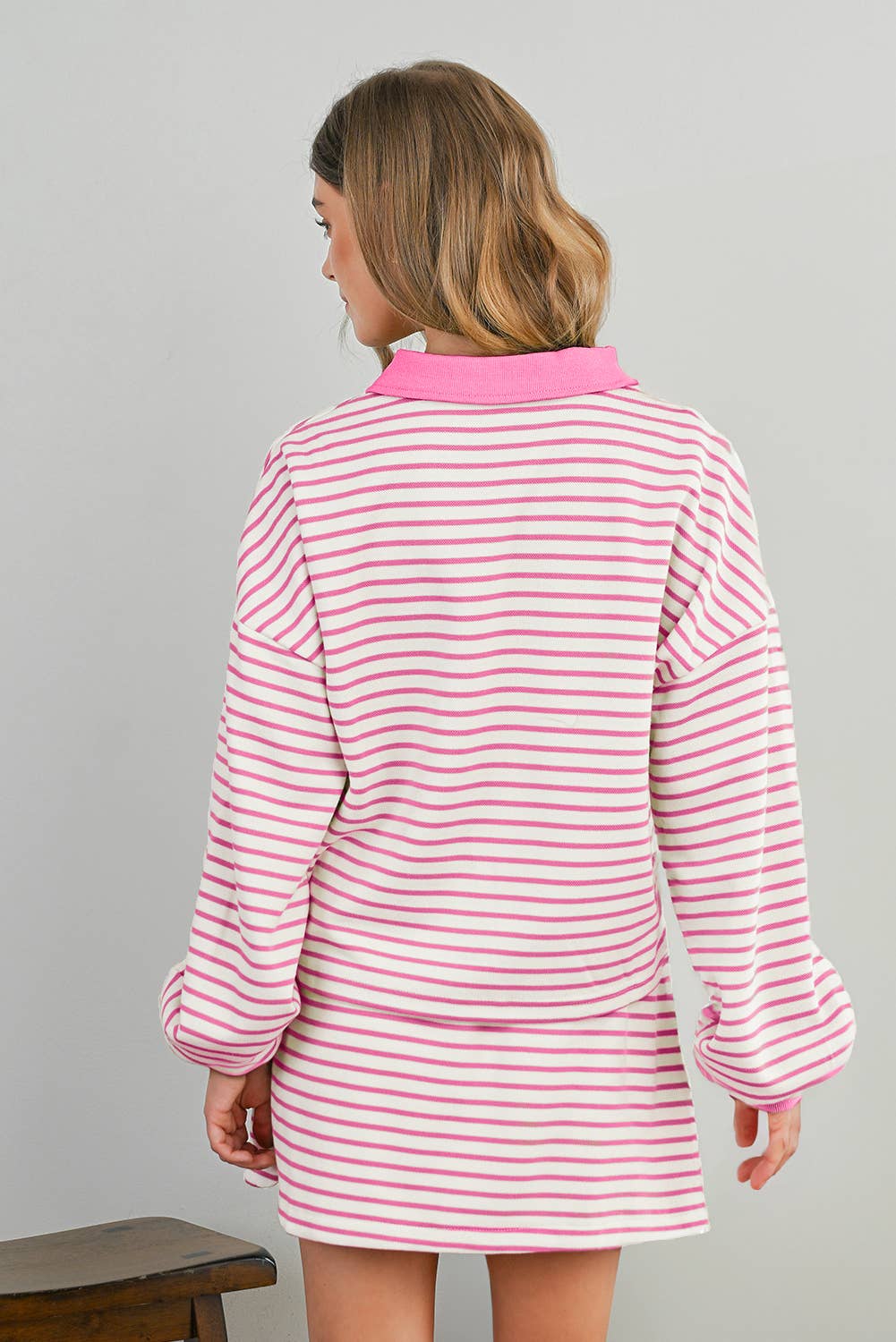 Stripe Collared Pullover & Skort 2pcs Outfit | S-XL