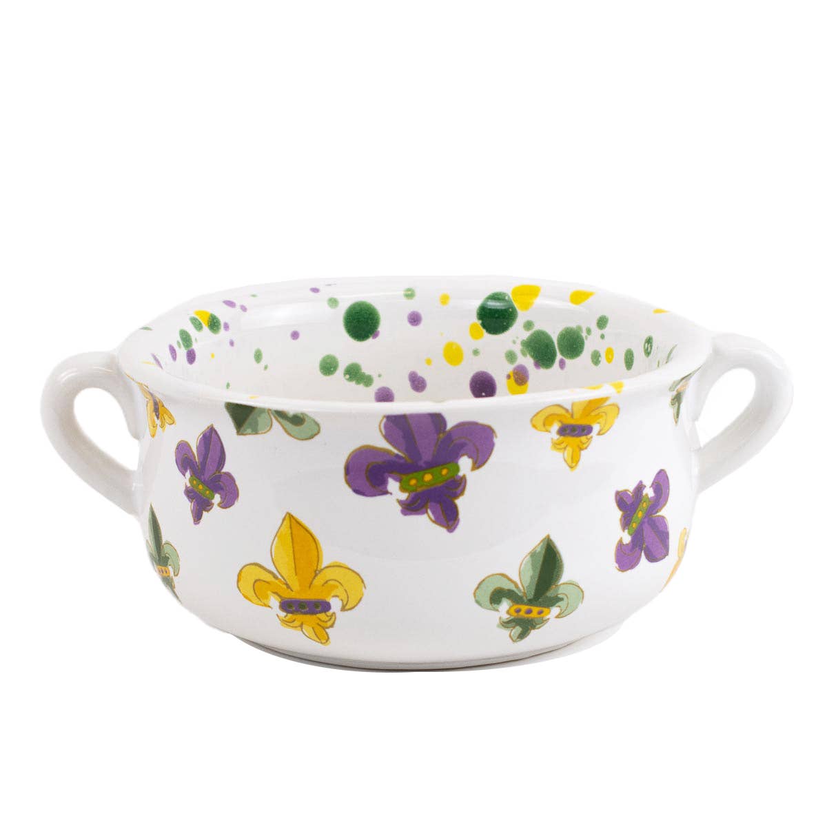 Orleans Double Handle Bowl   White/Multi    7x2.75x5.5