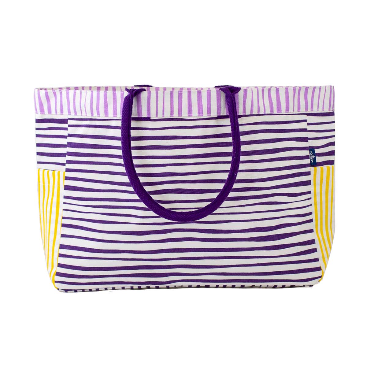 Stripe Durham Tote   White/Purple/Yellow/Light Purple   17.5x13.5x6