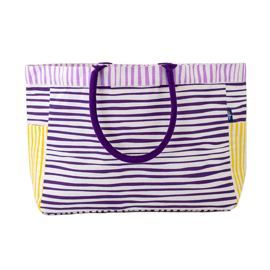 Stripe Durham Tote   White/Purple/Yellow/Light Purple   17.5x13.5x6