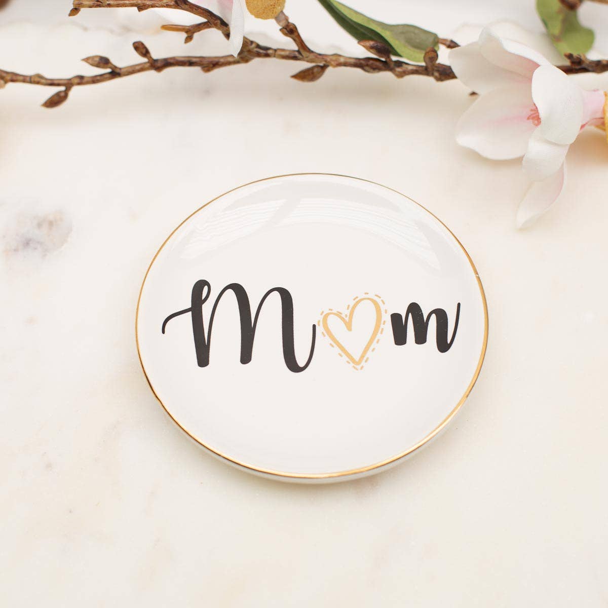 Mom Trinket Dish   White/Gold/Black   4x4