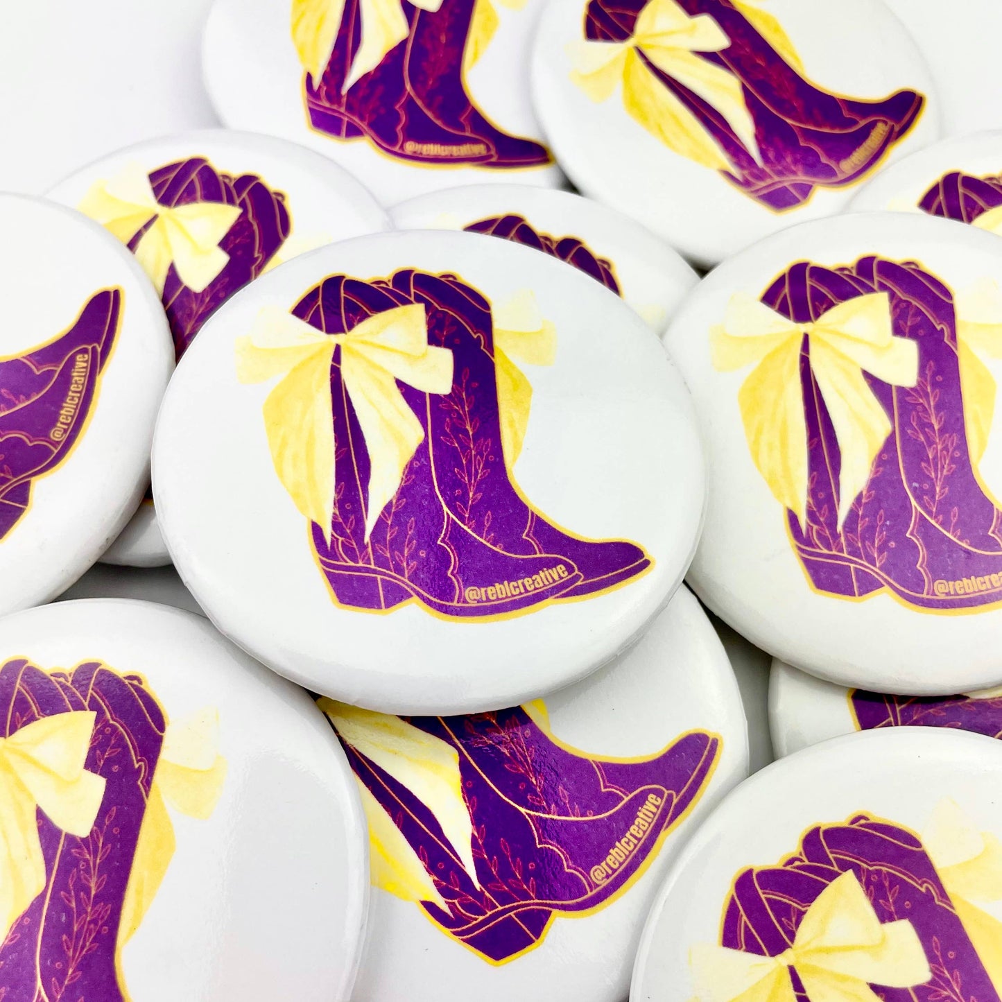 Bows and Boots - Purple and Yellow - Game Day Button